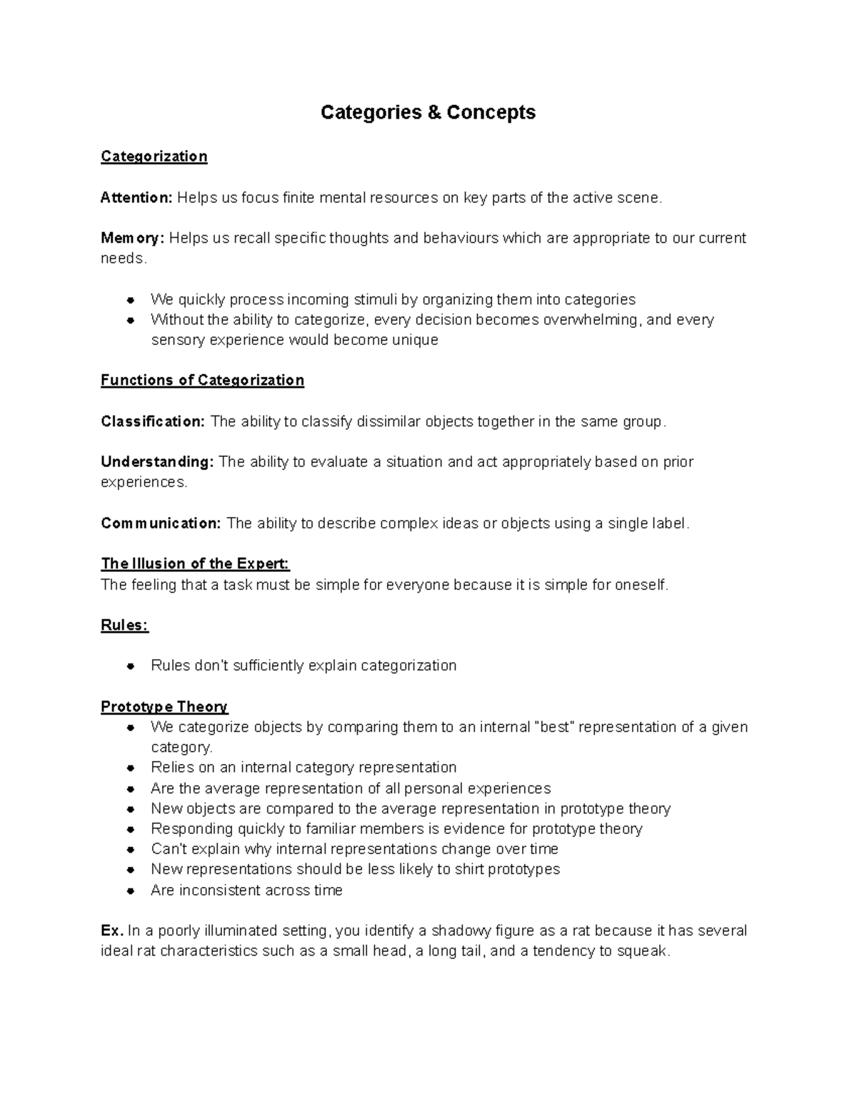 PSYCH 1X03 Lecture 7 Notes - Categories & Concepts Categorization ...