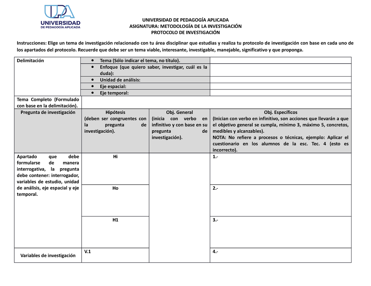 Formato Para Protocolo De Investigación UPA - UNIVERSIDAD DE PEDAGOGÍA ...