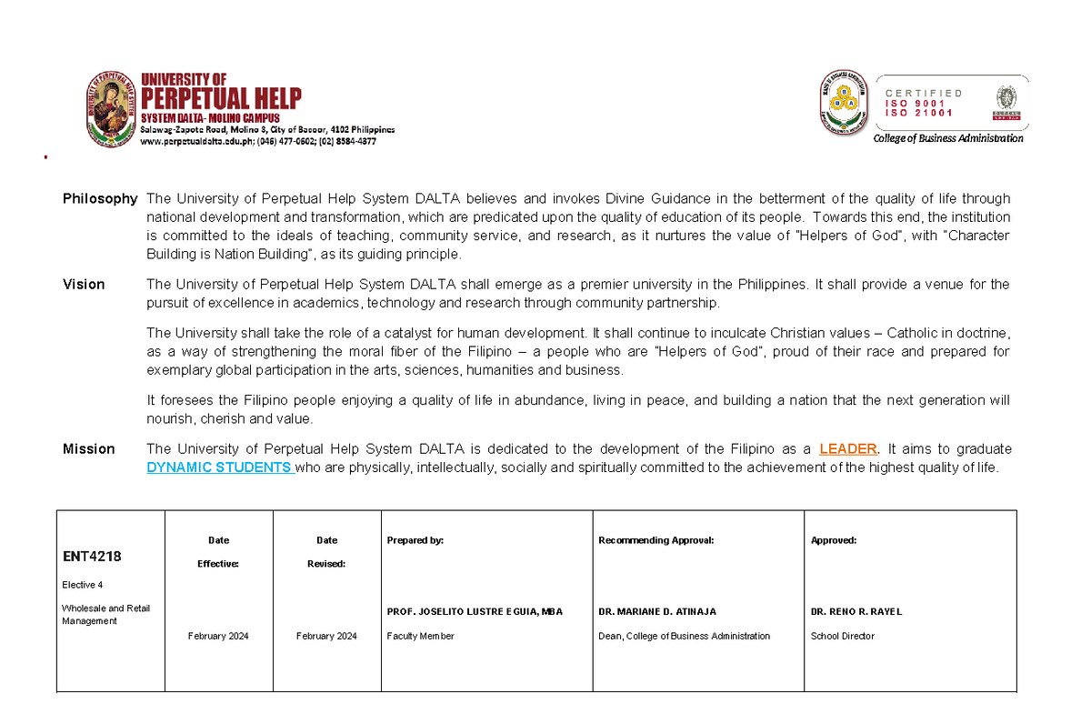Wholesale And Retail Management Syllabus Philosophy The University 