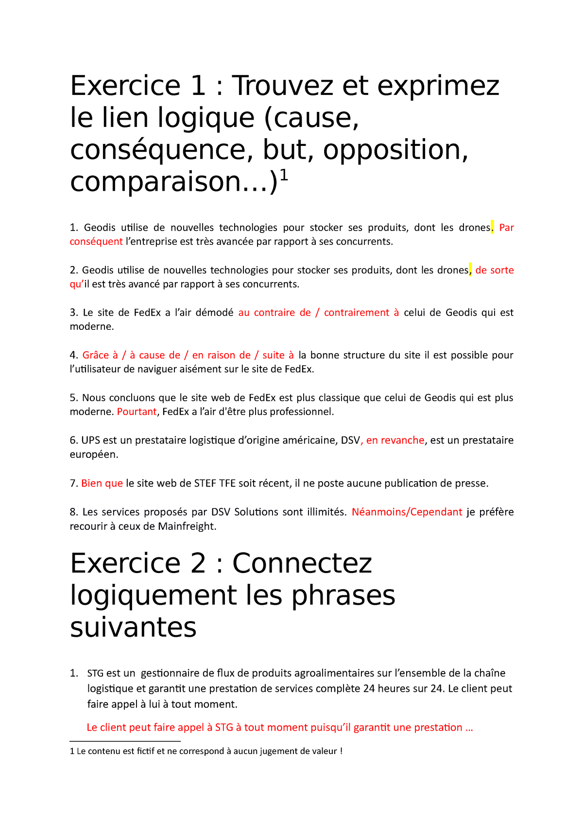 Exercice Sur Les Liens Logiques Exercice Trouvez Et Exprimez Le Lien Logique Cause Studocu