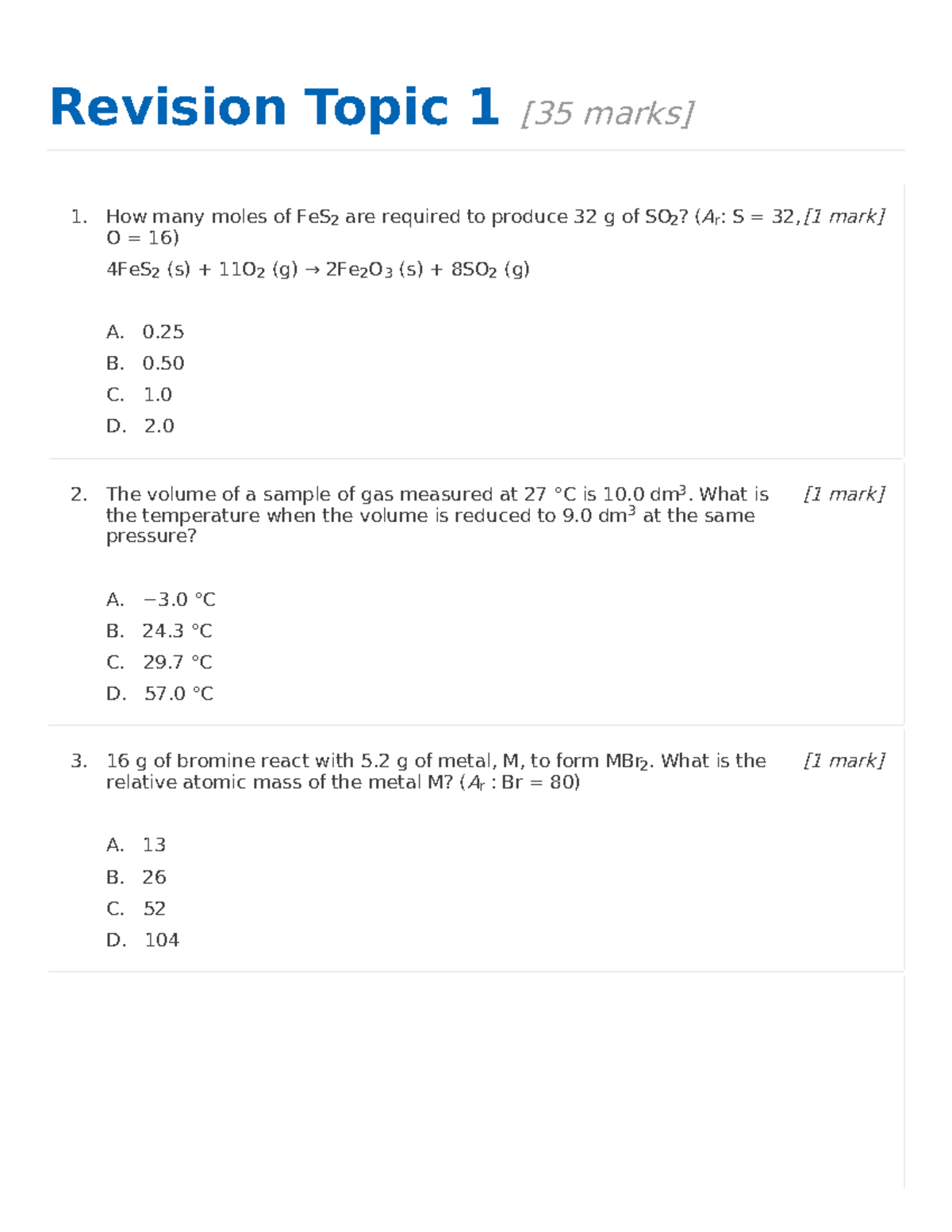Topic 1 - Past Paper Questions - - Studocu
