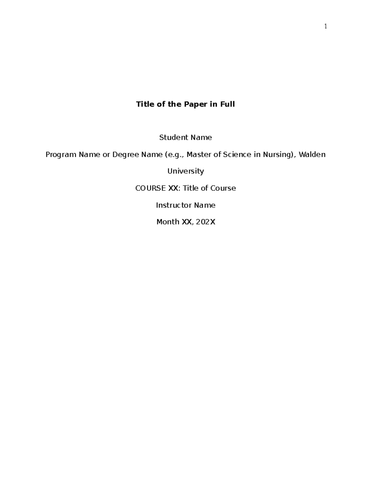 Course Paper Template APA 7 1 - 1 Title of the Paper in Full Student ...