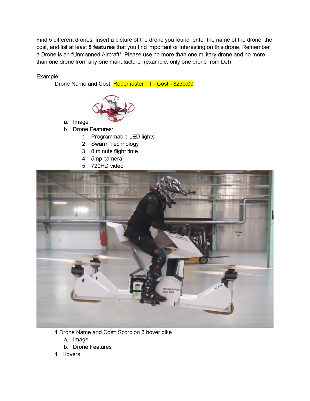 Cyrus Anderson - Drone Research - Find 5 different drones. Insert a ...