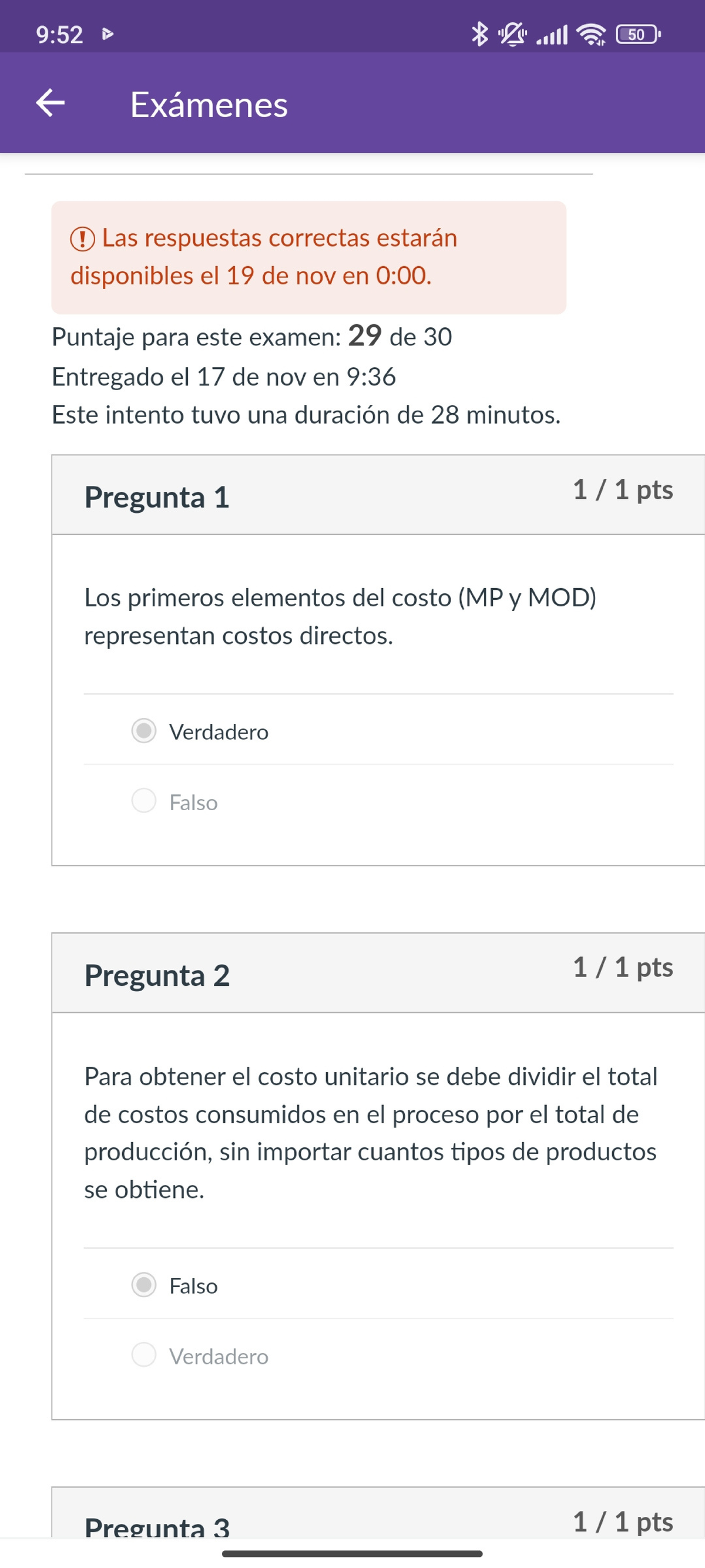 Examen parcial 1 contabilidad de costos unidad 1 y unidad 2 - 9:52 1 50 ...