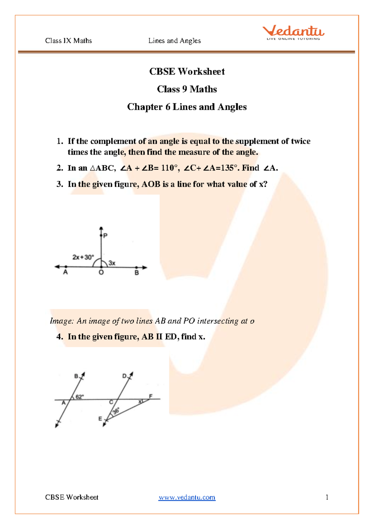 Class 9 maths lines and angles worksheets - CBSE Worksheet Class 9 ...