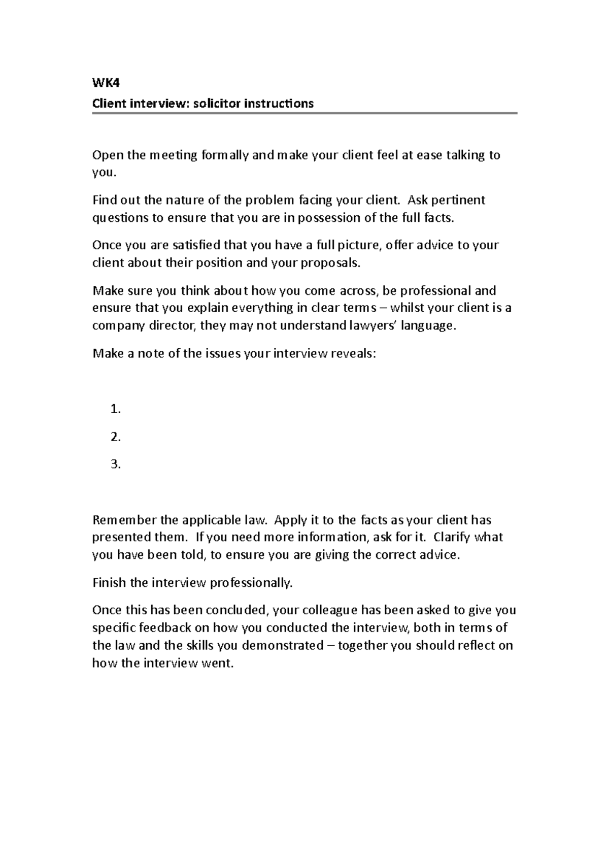 WK4 Client Interview Solicitor Instructions - WK Client interview ...