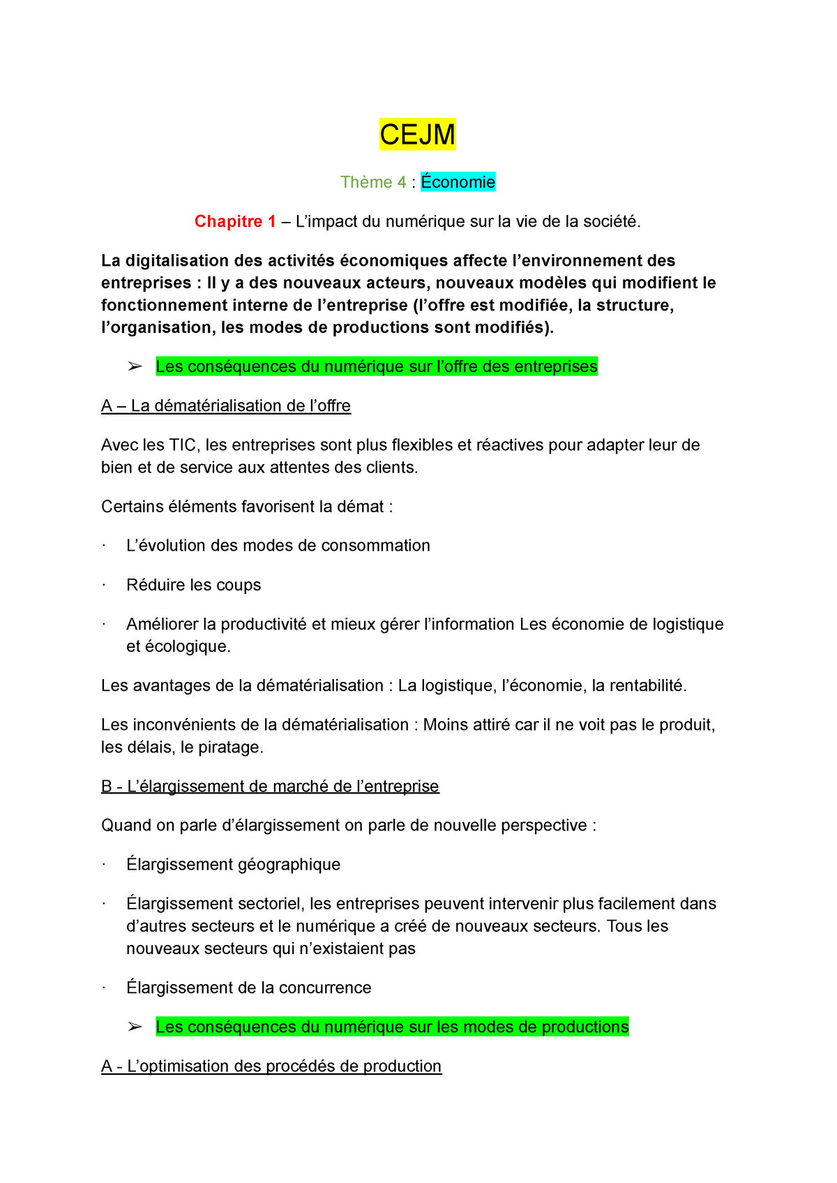 CEJM Ndrc 2 - BIOLOGIE - CEJM Thème 4 : Économie Chapitre 1 – L’impact ...