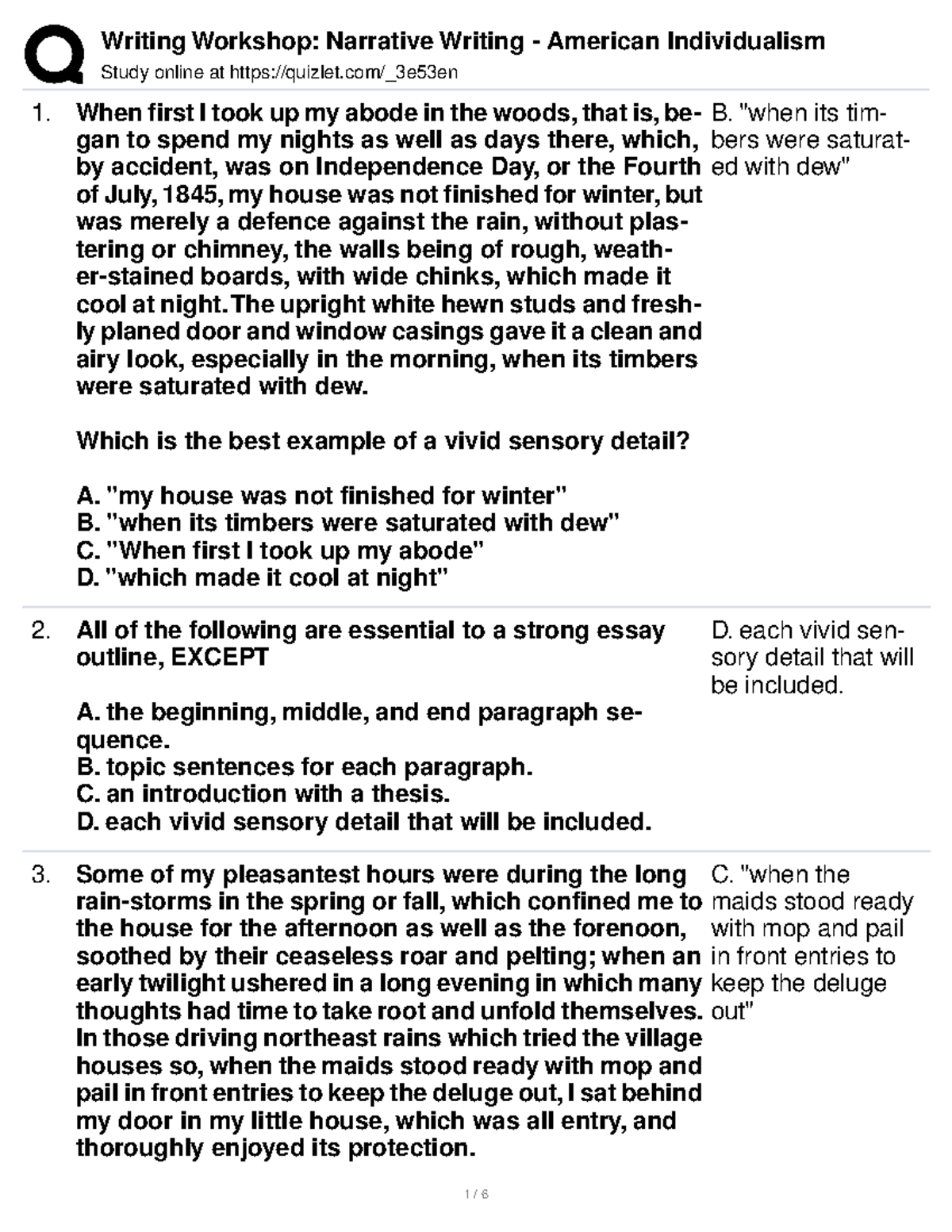 writing workshop narrative writing assignment quizlet