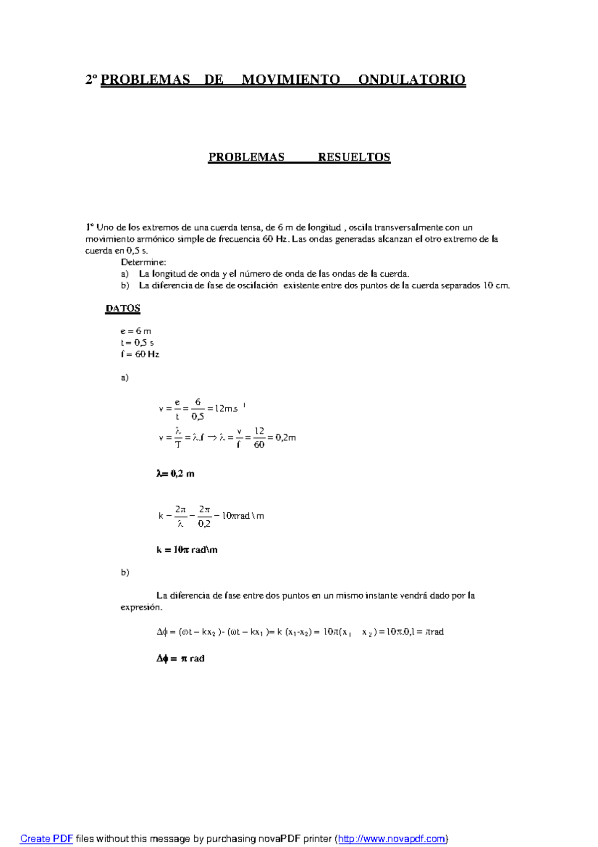 1 2 Ejercicios Soluciones - 2º PROBLEMAS DE MOVIMIENTO ONDULATORIO ...