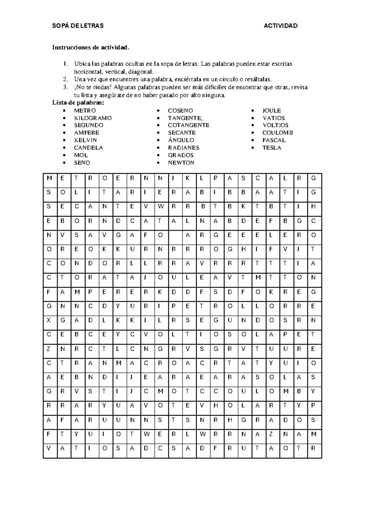 SOPA DE Letras - matematicas - SOPÁ DE LETRAS ACTIVIDAD Instrucciones ...