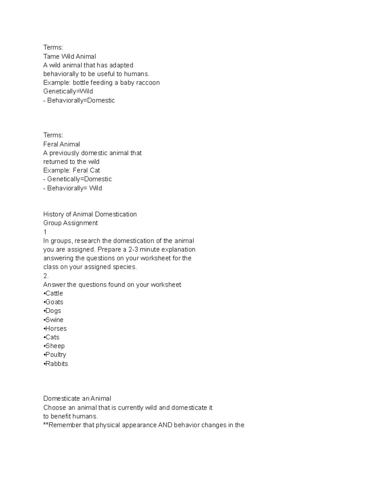 Animal Science Notes 3 Terms Tame Wild Animal A Wild Animal That Has 