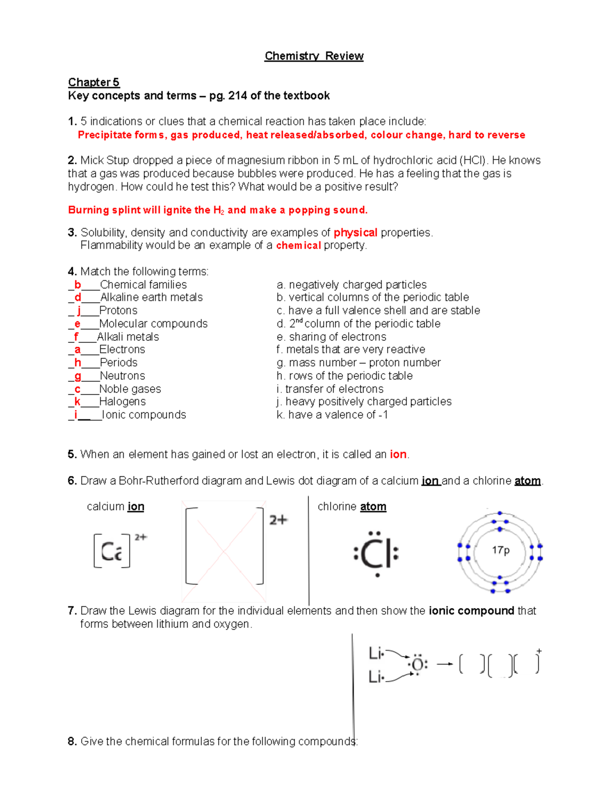 Chemistry Review 2018 solutions - Chemistry Review Chapter 5 Key ...