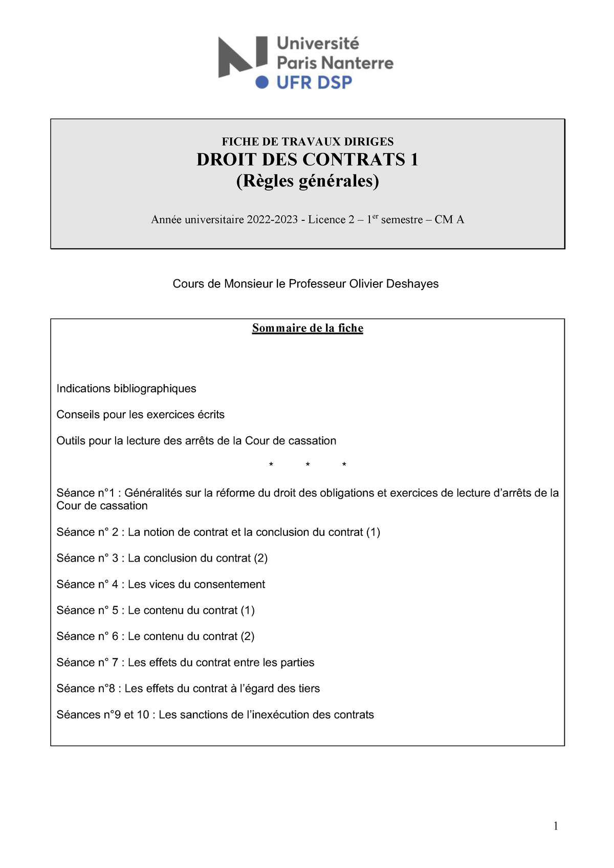 Fascicule Td Droit Des Contrats - FICHE DE TRAVAUX DIRIGES DROIT DES ...