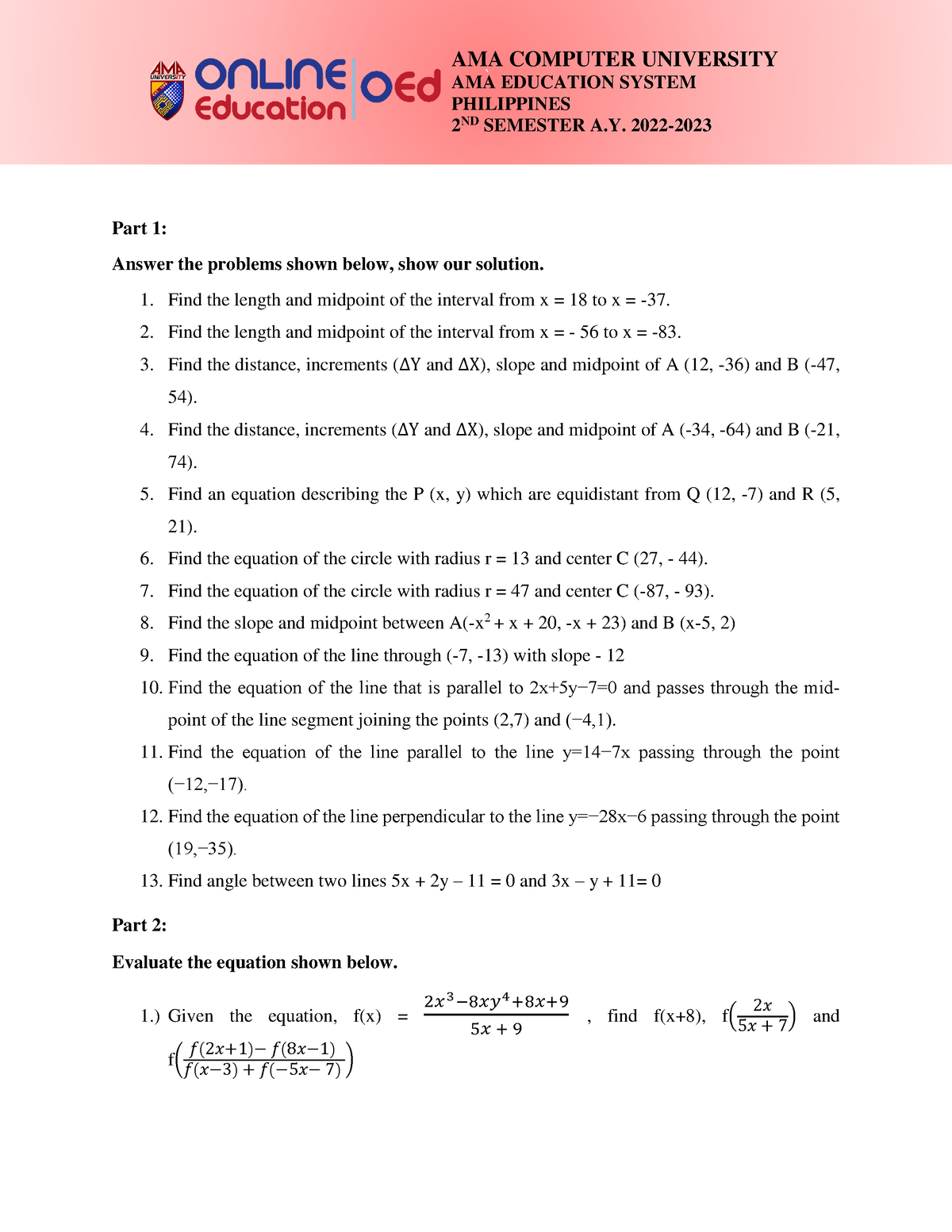 MATH6100 Assignment 1 Final - Part 1: Answer The Problems Shown Below ...