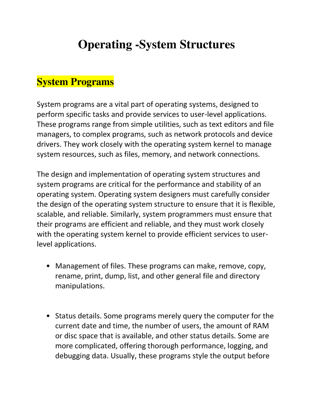 Operating System Structures - System Programs - Operating -System ...