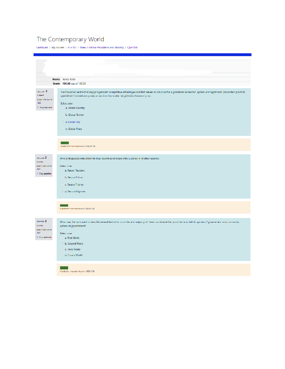 Quiz 003 Global Population And Mobility - The Contemporary World ...