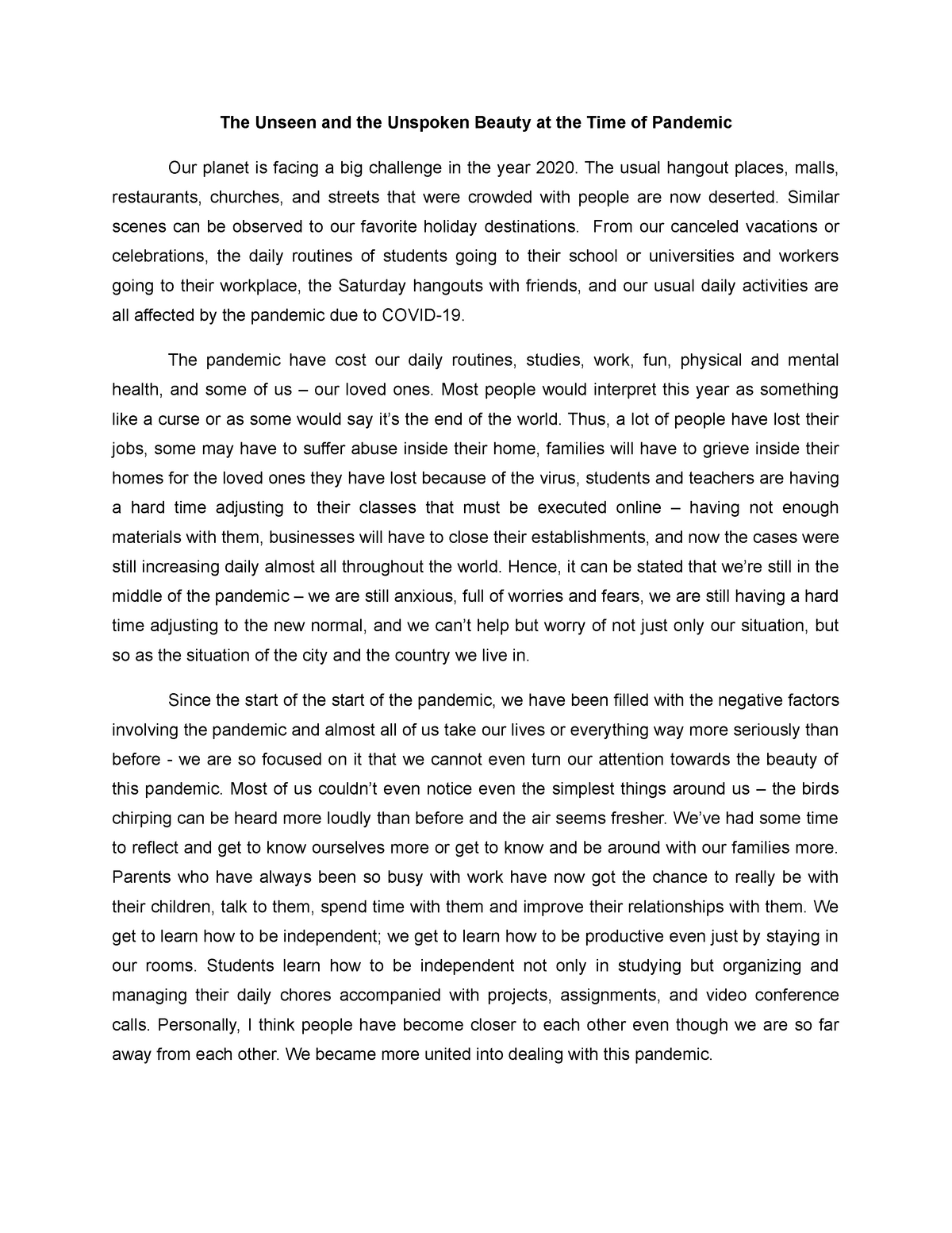 descriptive essay about quarantine life