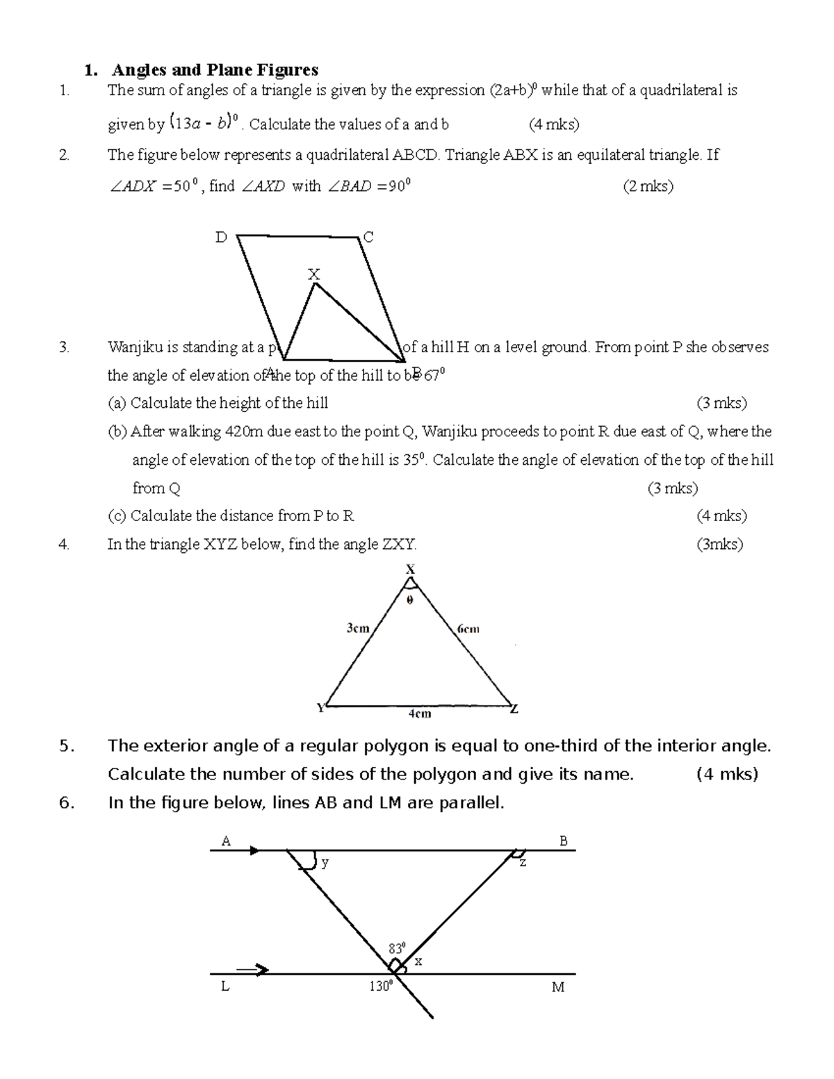 Angles and Plane Figures Q - 1. Angles and Plane Figures The sum of ...