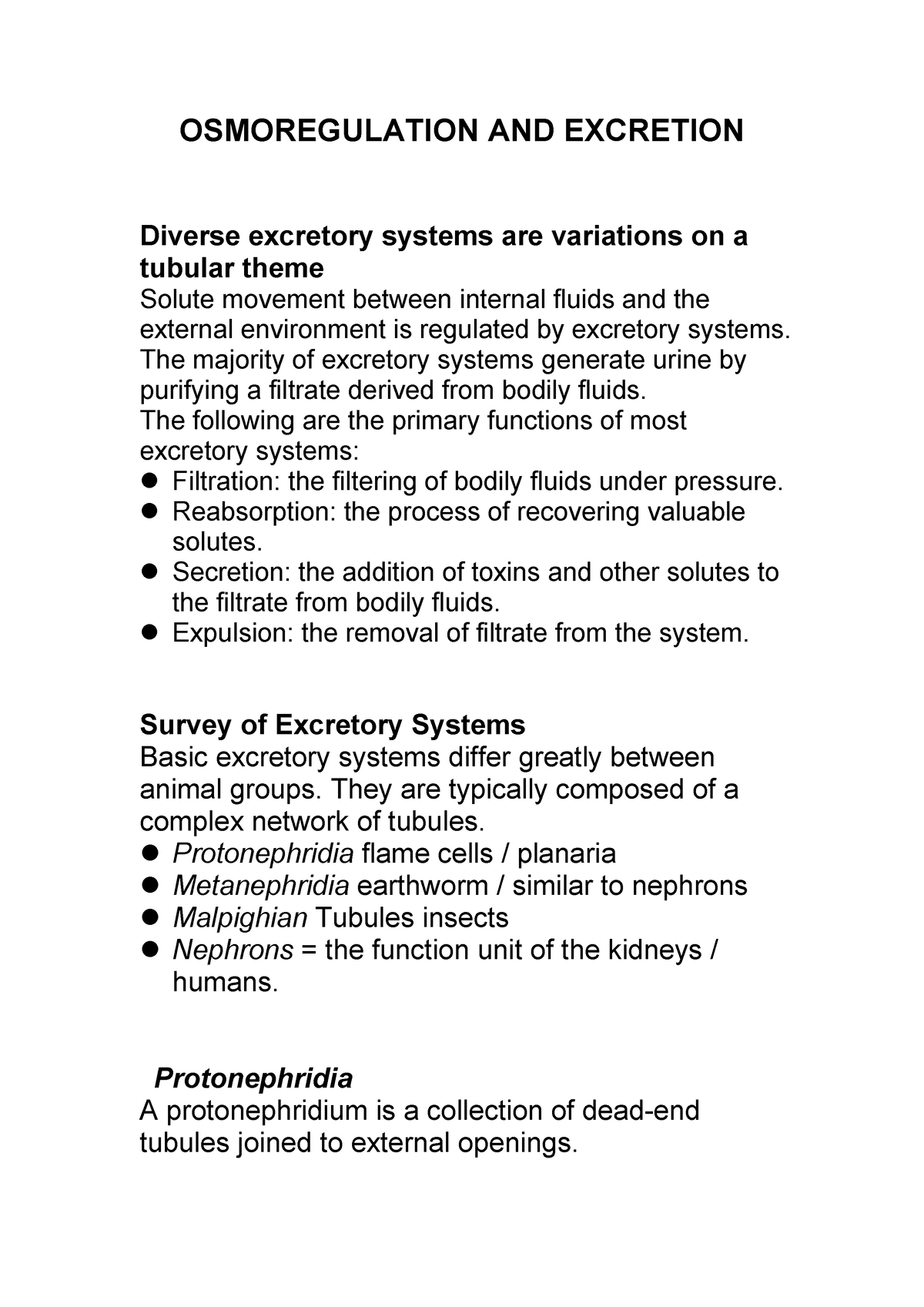 Osmoregulation AND Excretion 3 - OSMOREGULATION AND EXCRETION Diverse ...