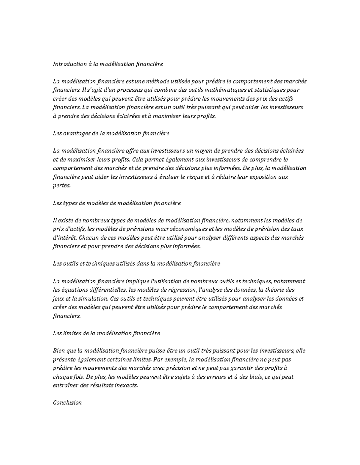 Financial Modeling note study - Introduction à la modélisation ...