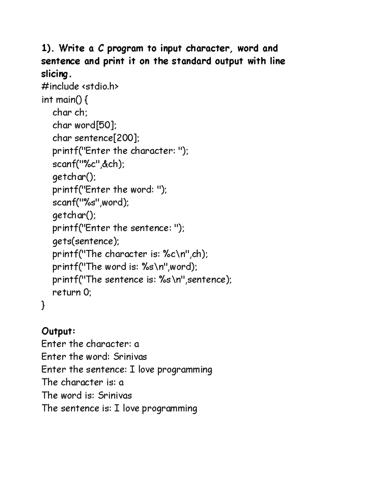 Betch.first year MATHLAB exp 2 - 1). Write a C program to input ...