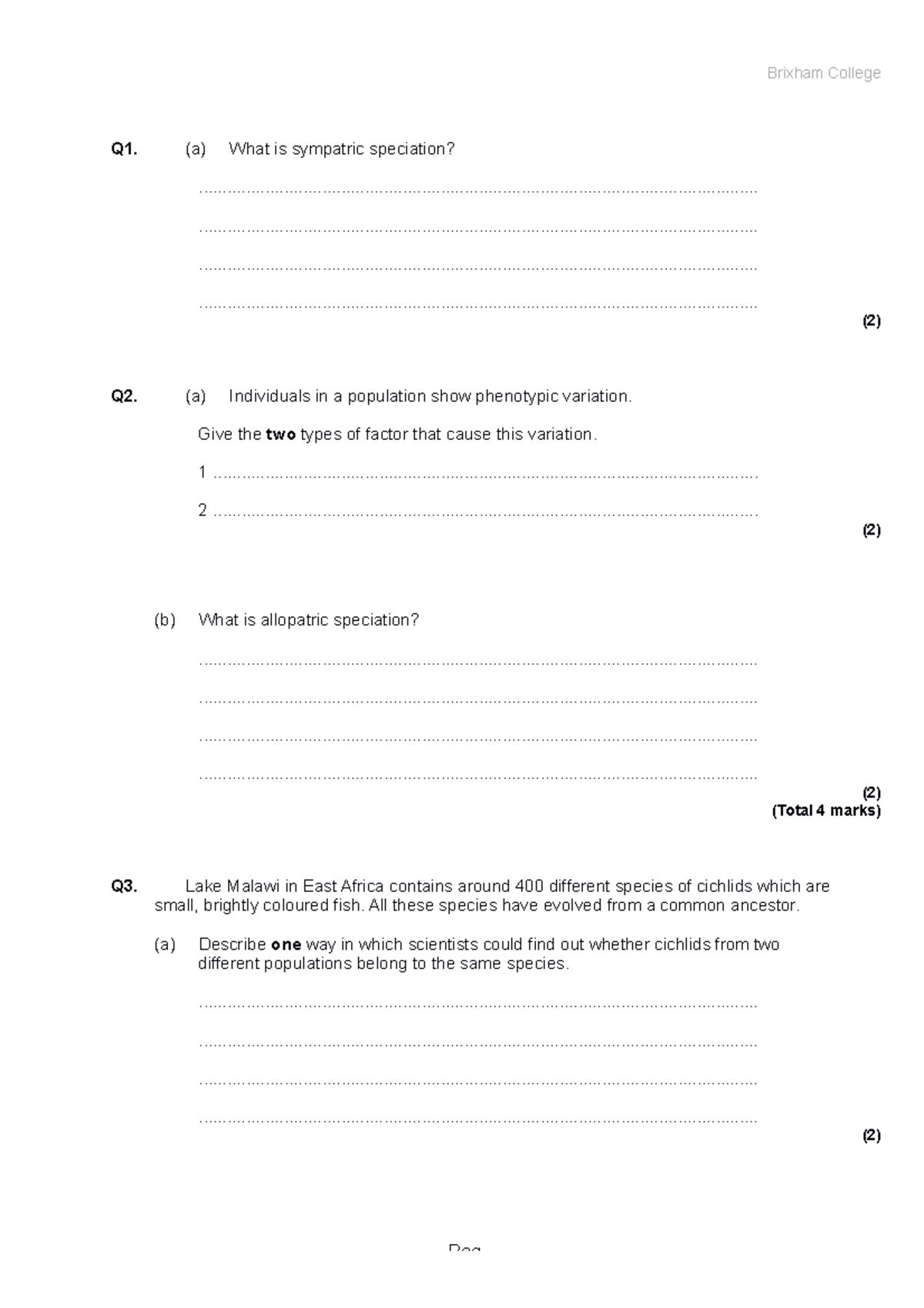 Speciation-questions-3 - Q1. (a) What is sympatric speciation? - Studocu