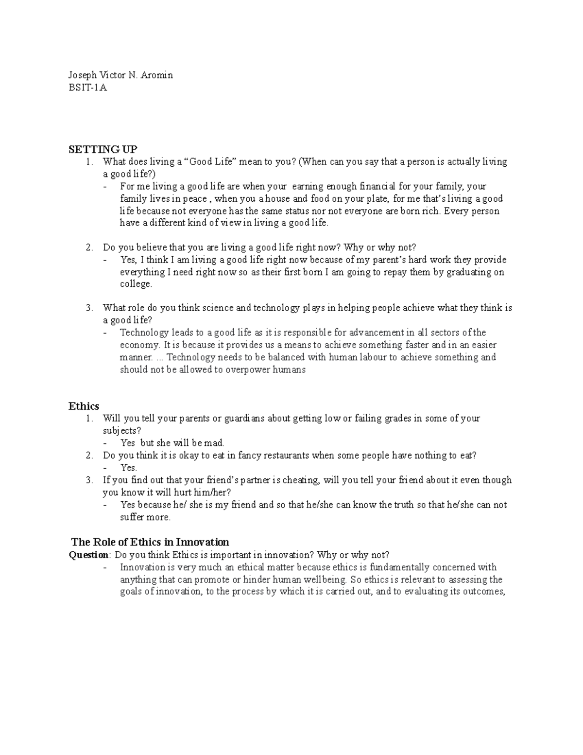 Ge 07 STS ACT 5 - Joseph Victor N. Aromin BSIT-1A SETTING UP What does ...