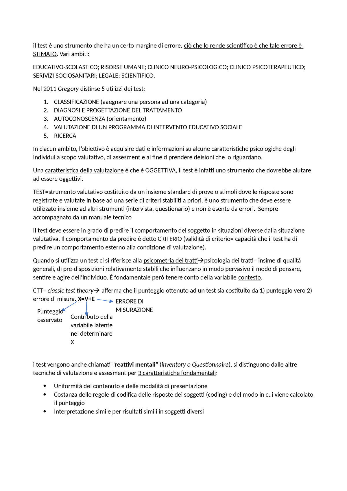 Riassunto test teoria - il test è uno strumento che ha un certo margine ...