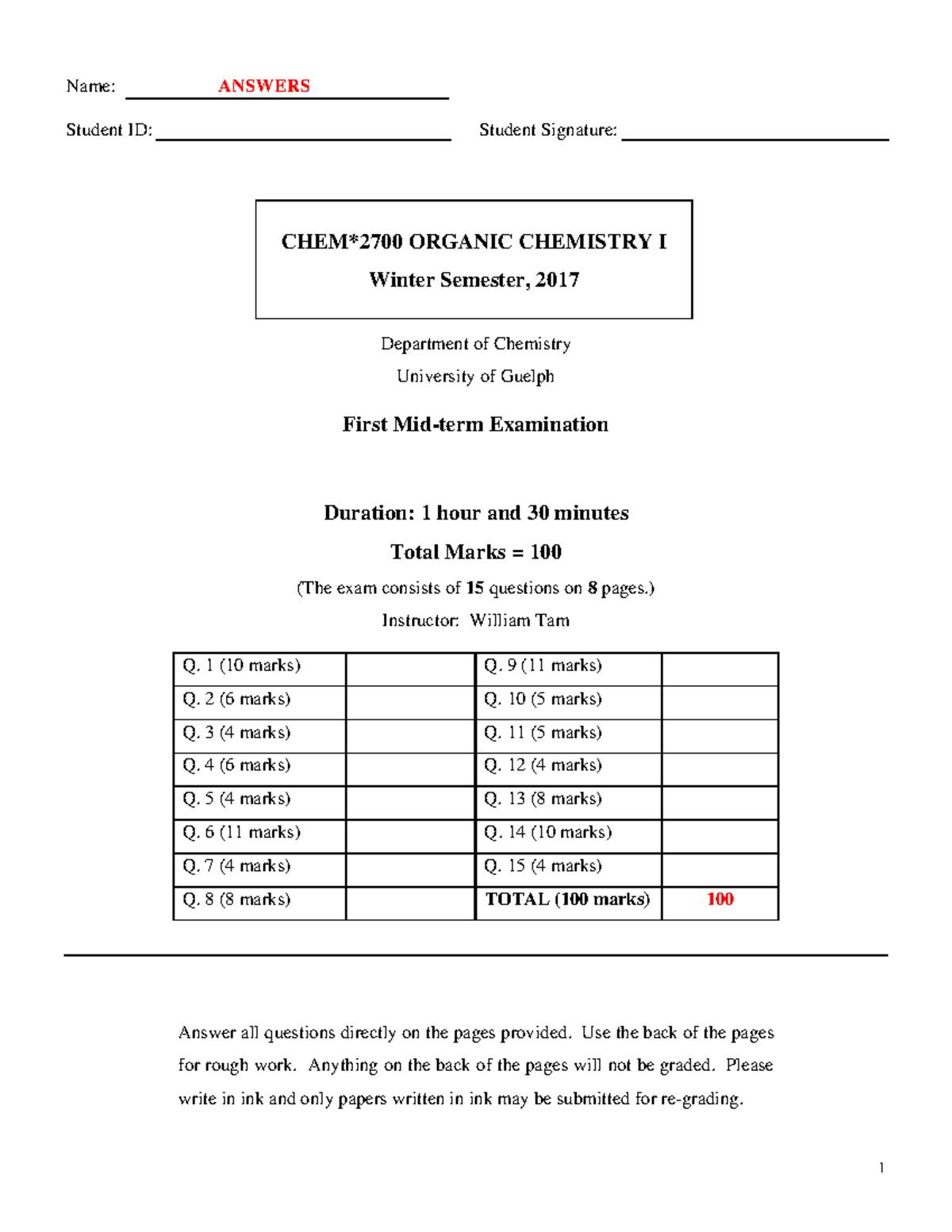 1. & 2. Midterm Exam 2017, questions and answers - Name: ANSWERS ...