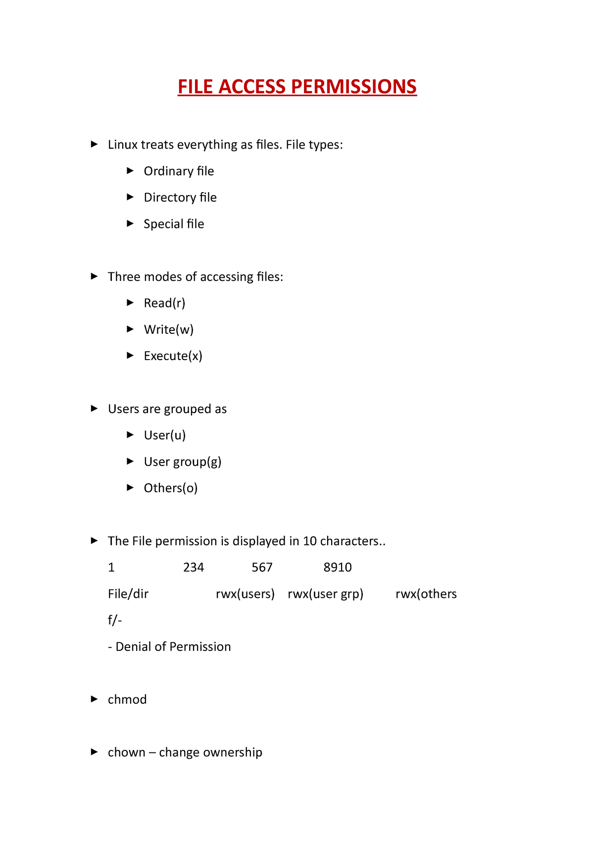 FILE Access Permissions - FILE ACCESS PERMISSIONS Linux Treats ...