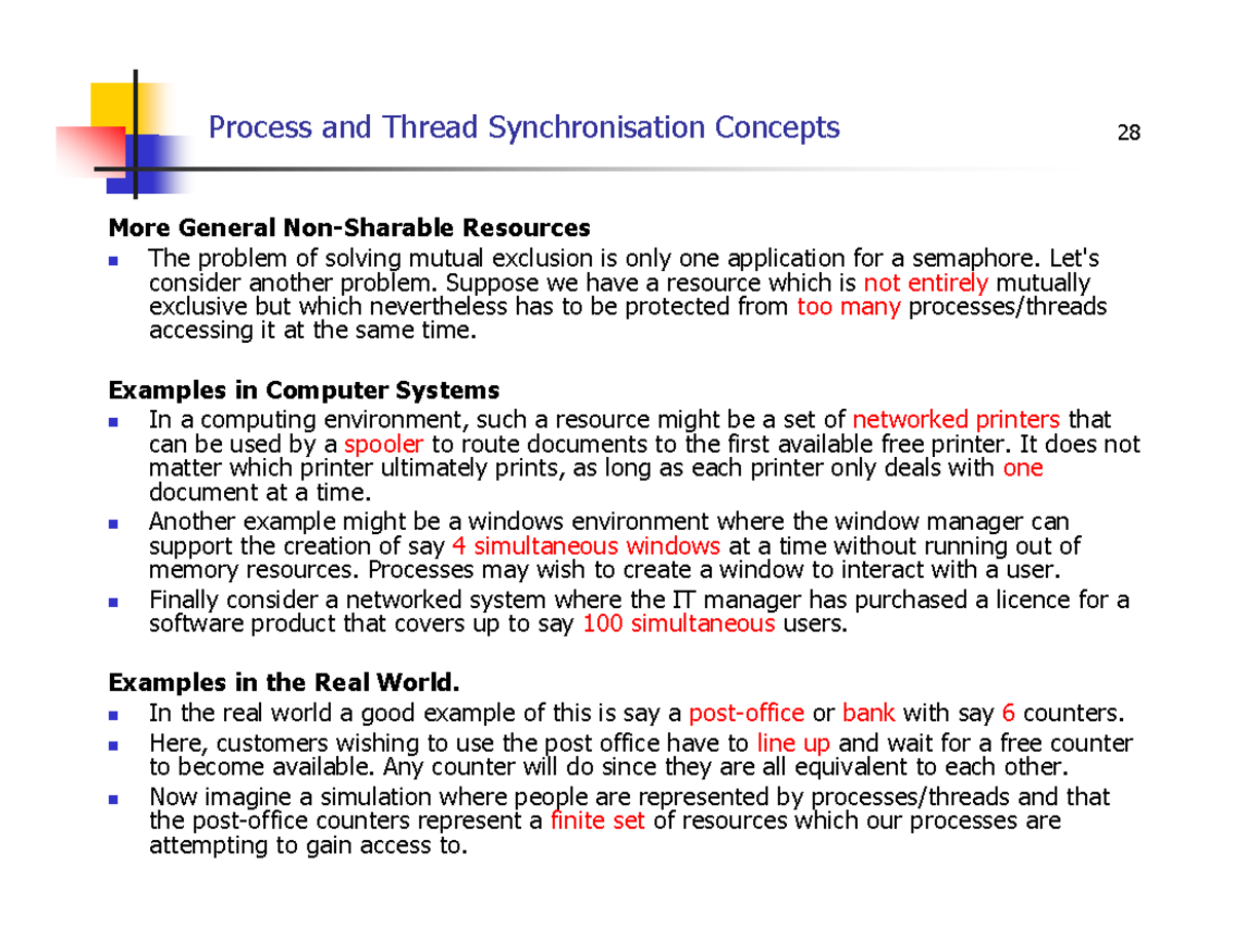 10 Process and Thread Synchronisation Concepts P3 - More General Non ...