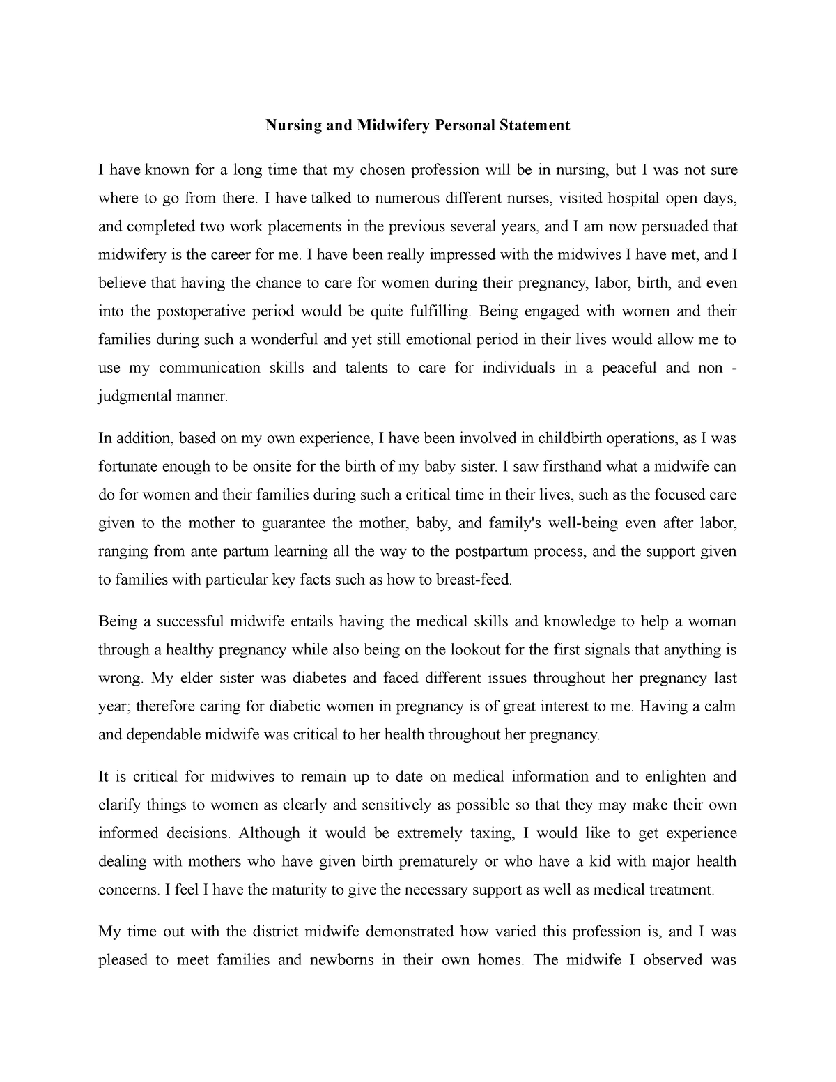 midwifery personal statement opening line