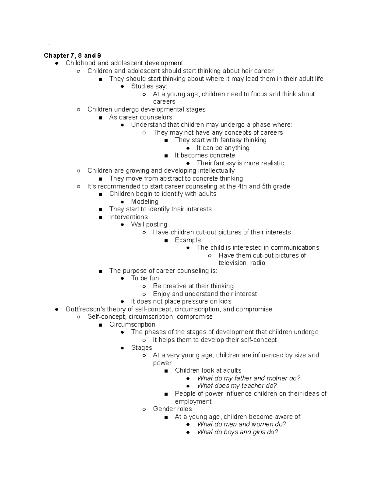 CDT1103 - Chapter 7, 8 and 9 Childhood and adolescent development ...