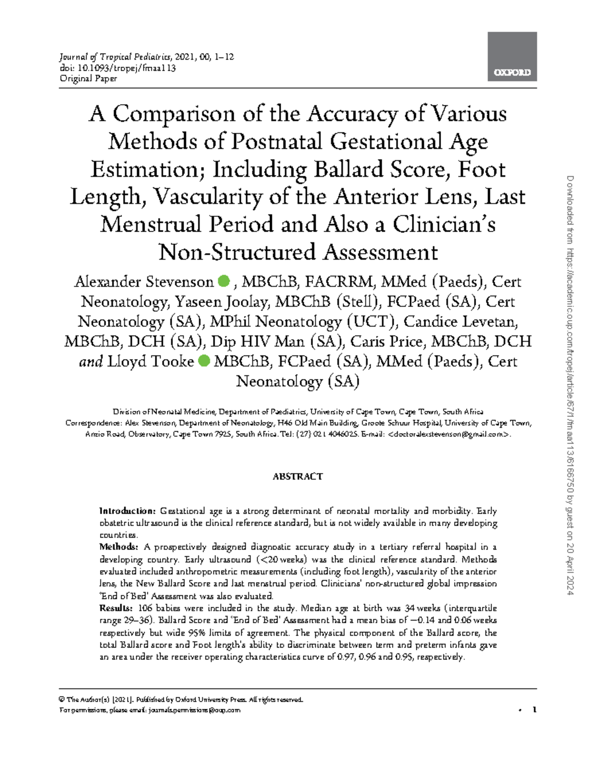 Fmaa113 - PEDIATRIA... - A Comparison of the Accuracy of Various ...