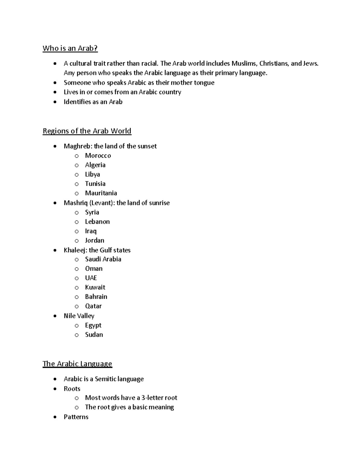 Introduction to Arab Studies (ARBC 200) Notes - Who is an Arab? A ...