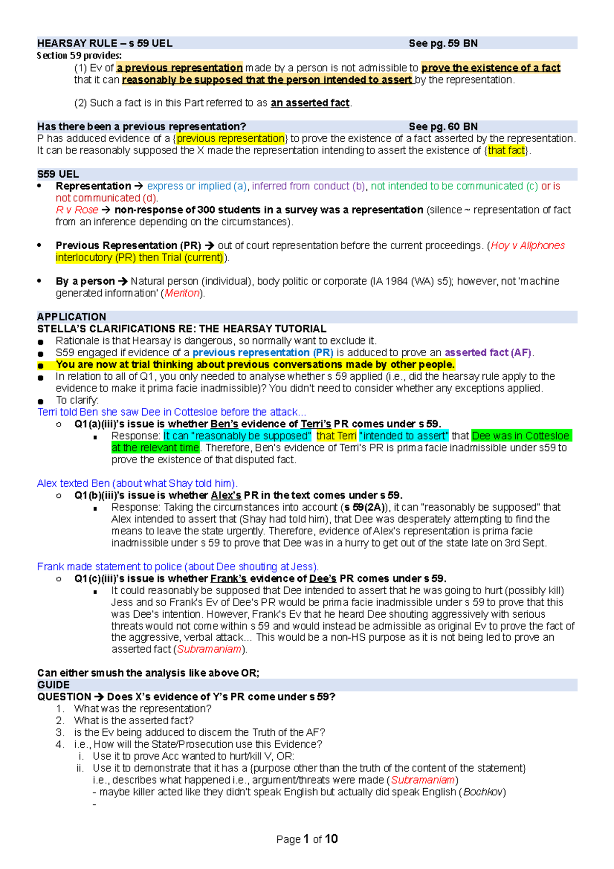 Hearsay RULE - HEARSAY RULE – s 59 UEL See pg. 59 BN Section 59 ...