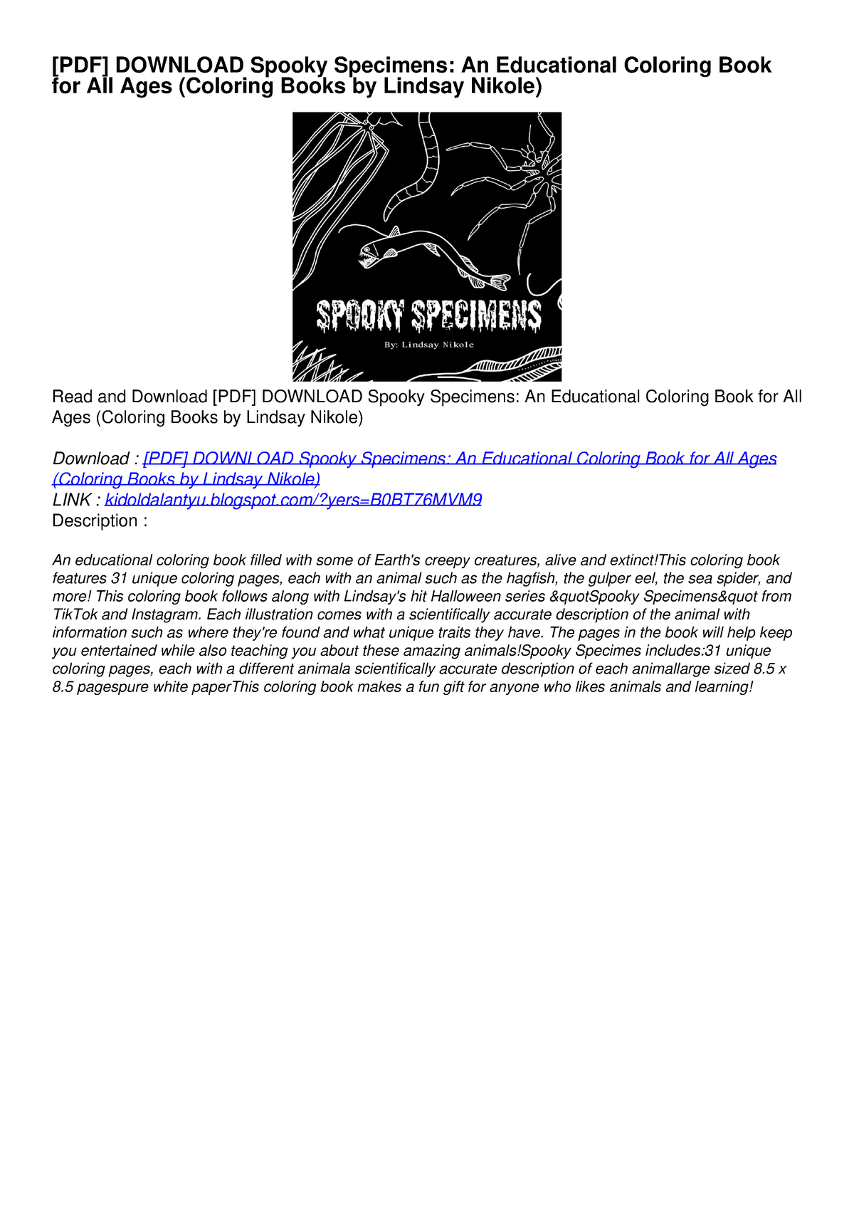 [PDF] DOWNLOAD Spooky Specimens An Educational Coloring Book for All