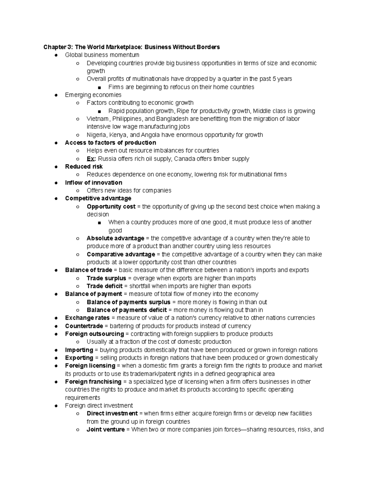 chapter 03 assignment the world marketplace business without borders