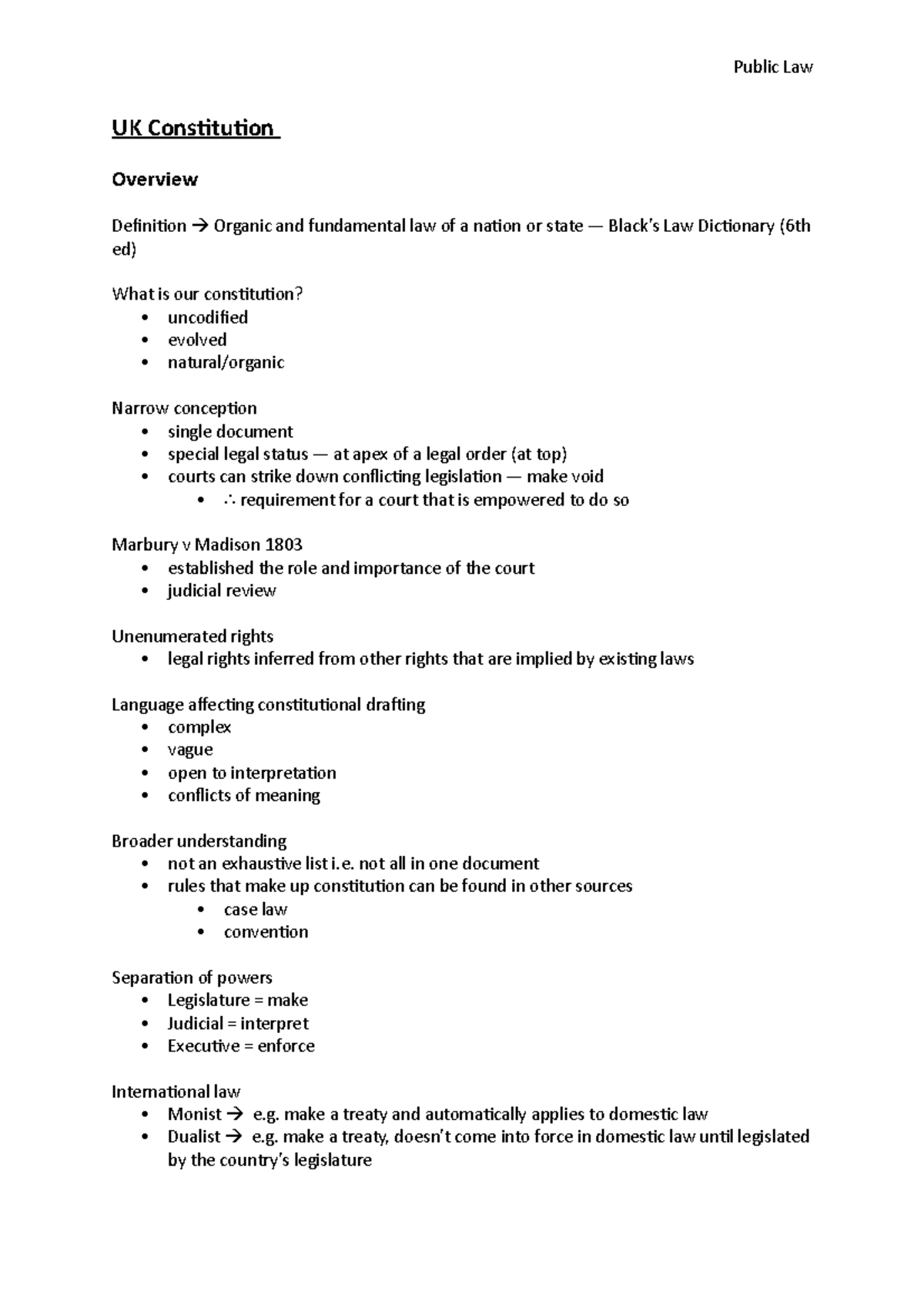 UK Constitution Lecture Notes UK Constitution Overview Definition