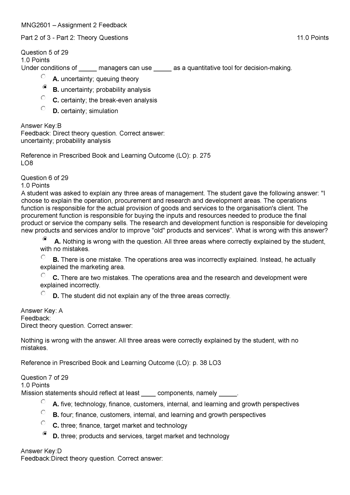 MNG2601 - Assignment 2 Multiple Choice Random Questions - MNG2601 ...