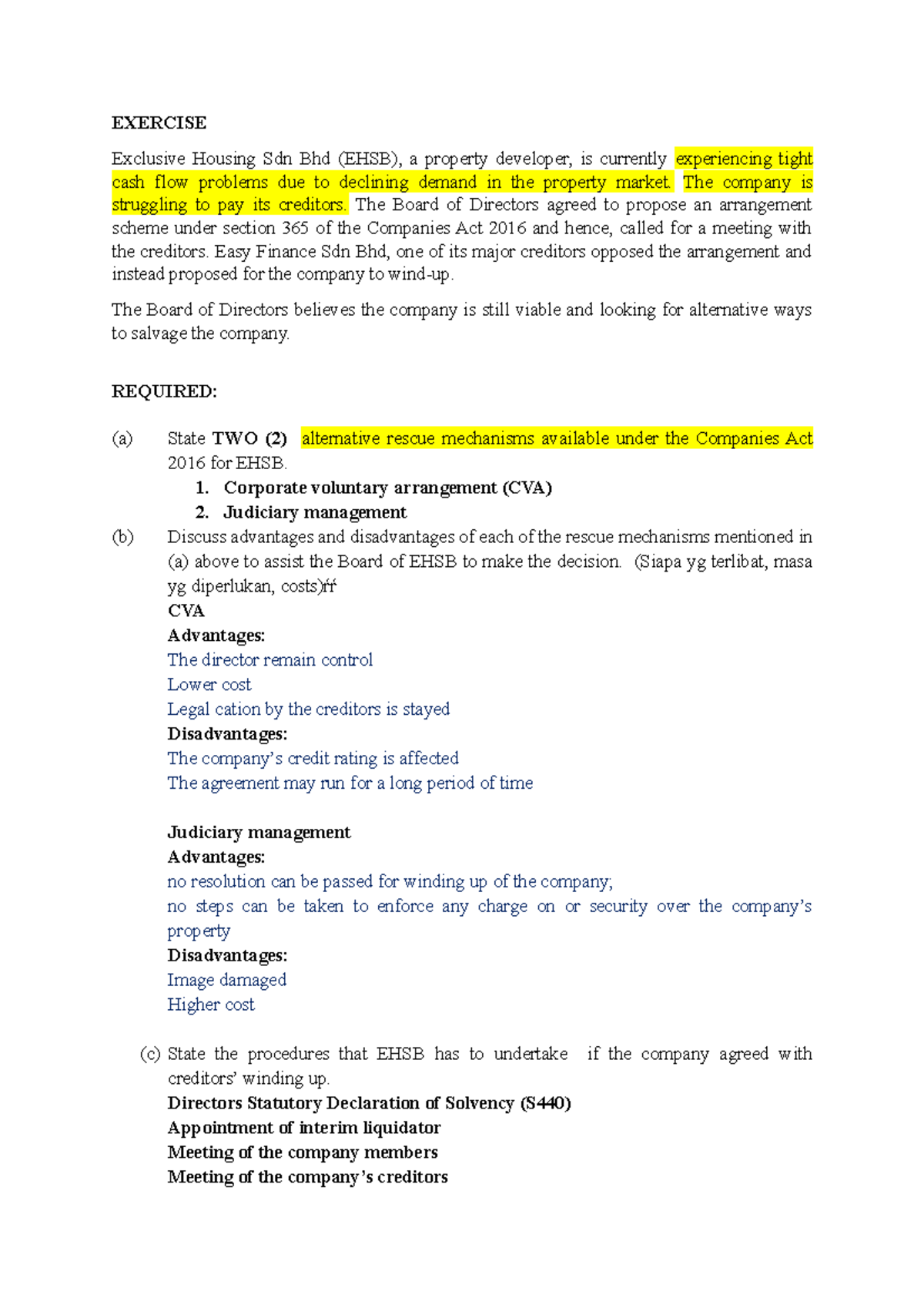 Exercise Reconstuction AND Dissolution - EXERCISE Exclusive Housing Sdn ...