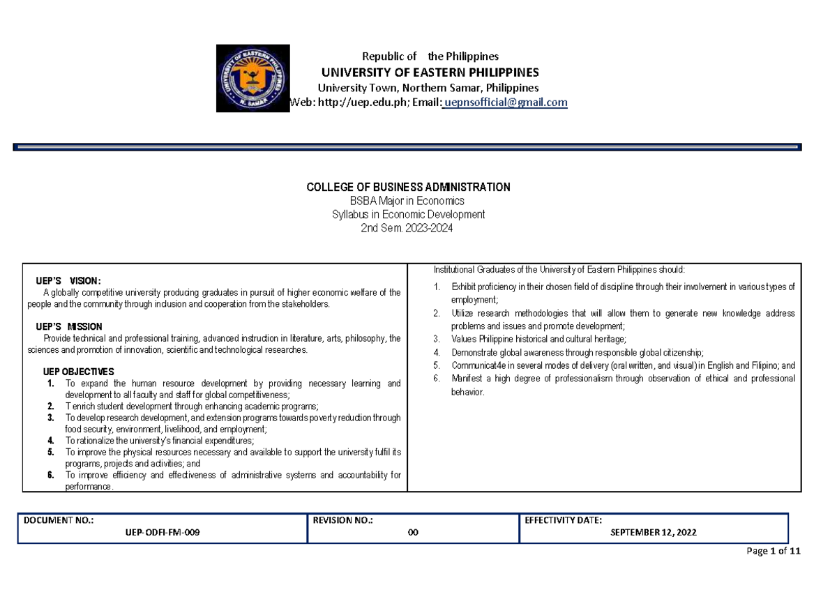 Economic Development - DOCUMENT NO.: UEP-ODFI-FM- 009 REVISION NO.: 00 ...