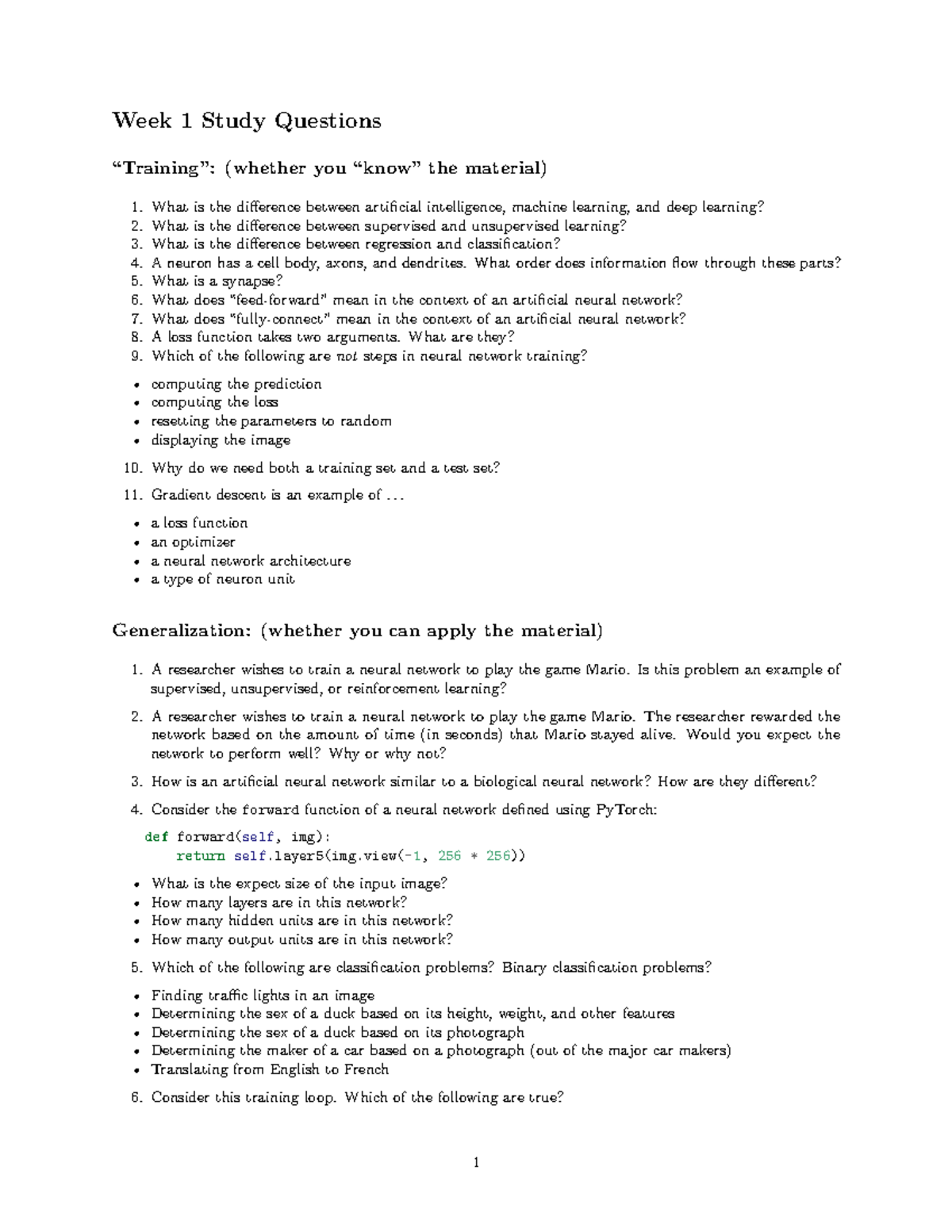 Week 1 Questions - Week 1 Study Questions (whether you the material) 1 ...