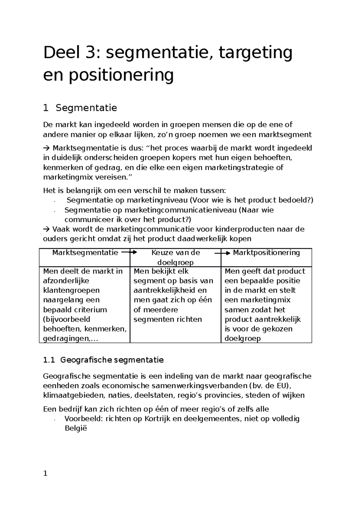 Deel 3 - Samenvatting - Deel 3: Segmentatie, Targeting En Positionering ...