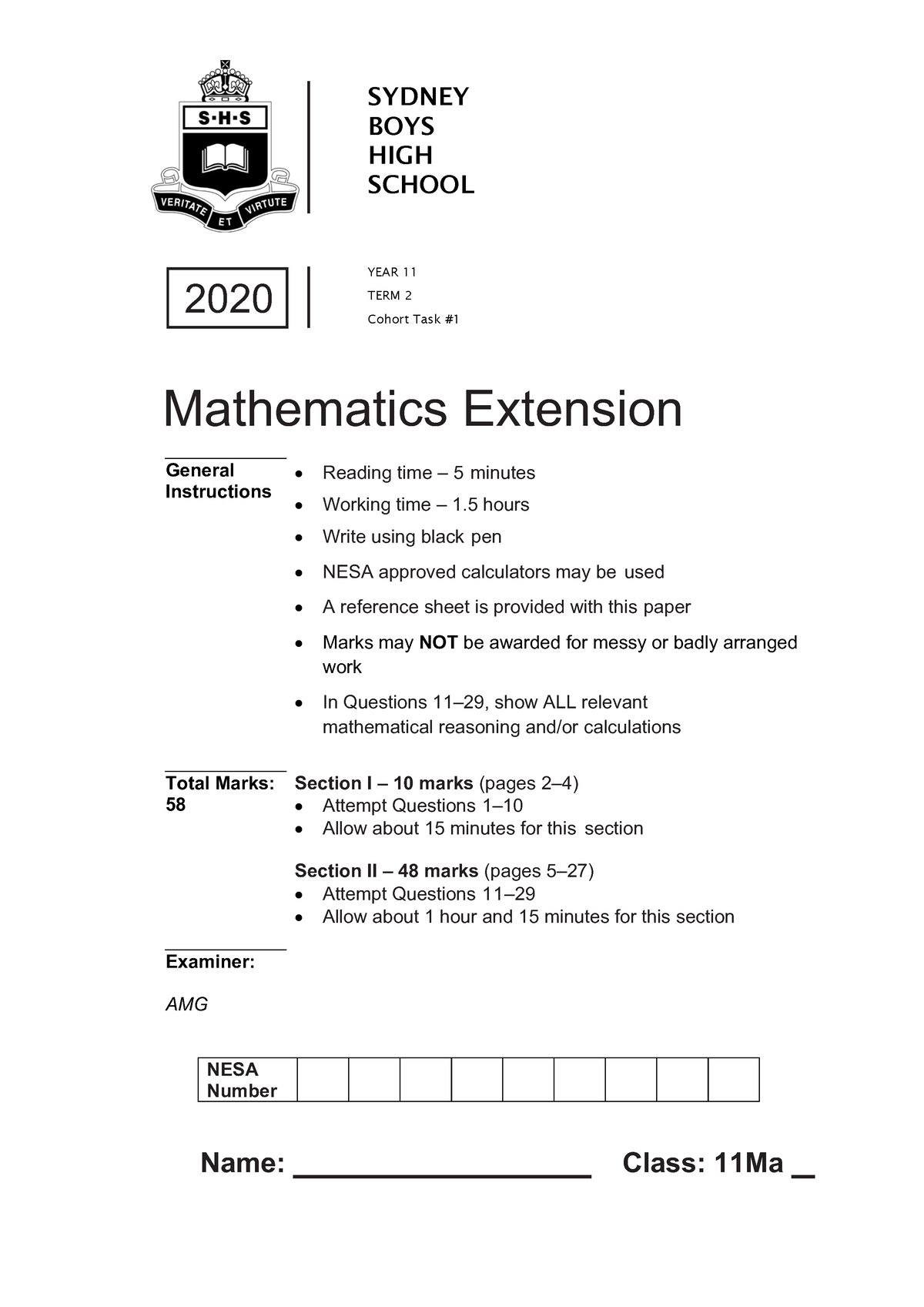 SBHS 2020 Y11 ME Task 1 - maths homework notes - SYDNEY BOYS HIGH ...