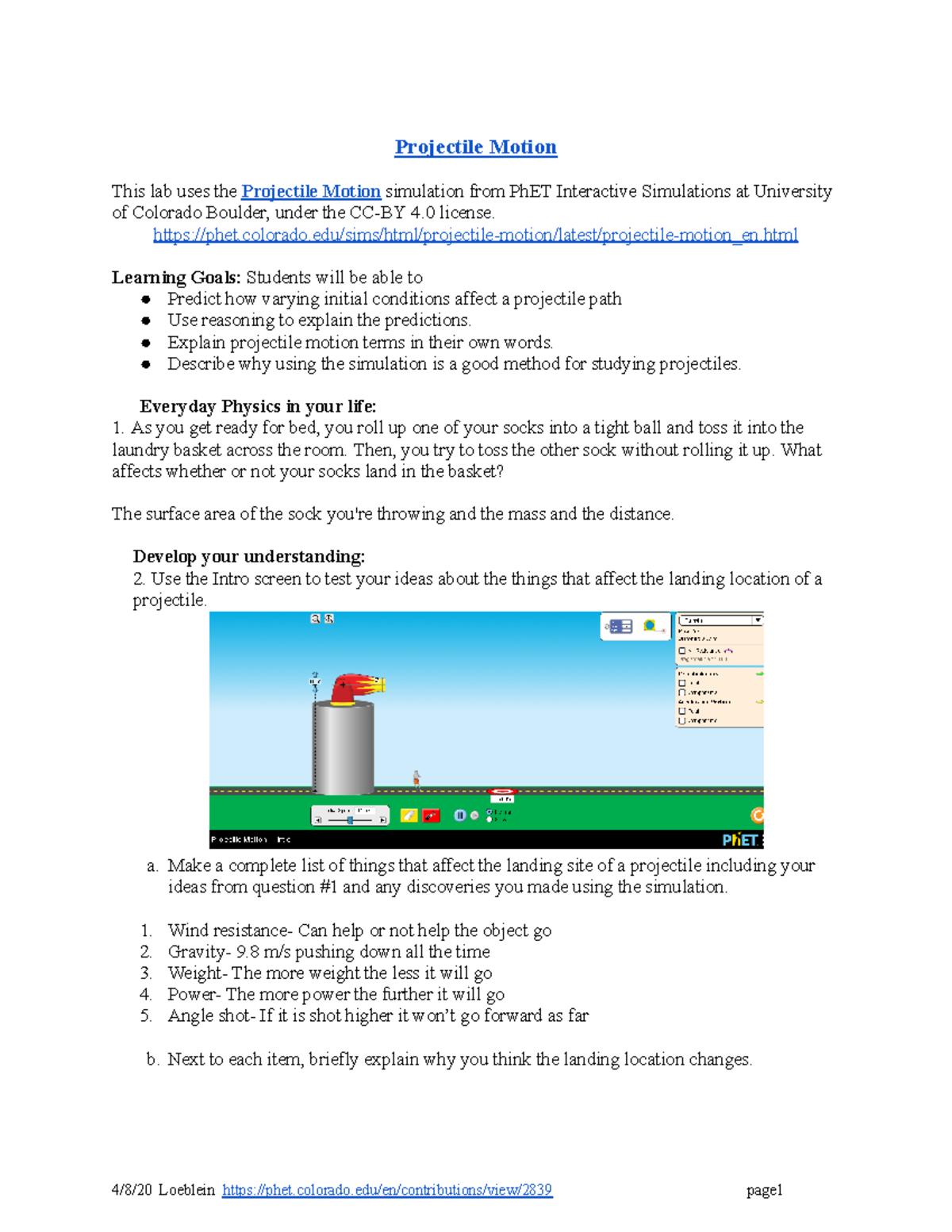 Introduction To Projectile Motion.docx - Projectile Motion This Lab ...