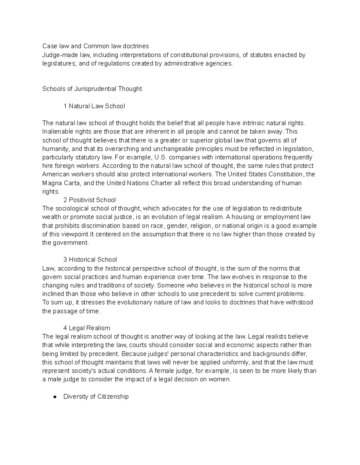 Case law and Common law doctrines, Schools of Jurisprudential Thought