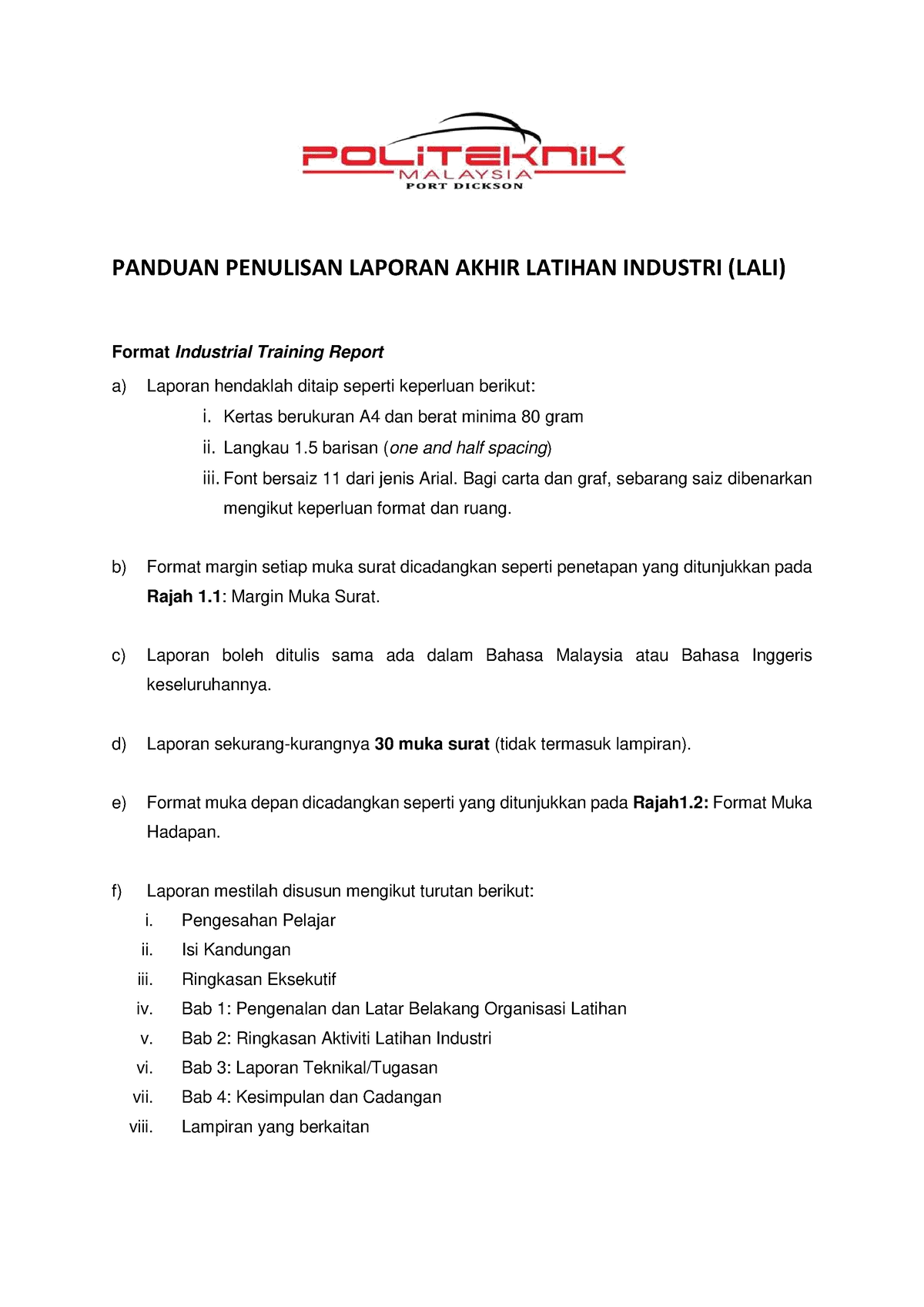 Panduan Penulisan Laporan Akhir Latihan Industri Panduan Penulisan Laporan Akhir Latihan 1984