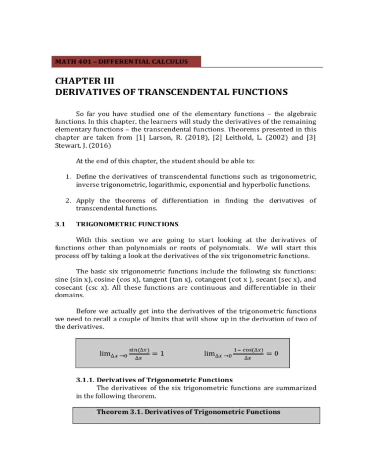 WEEK 7 - Differentiation OF Trigonometric Function - Diffcal - Studocu