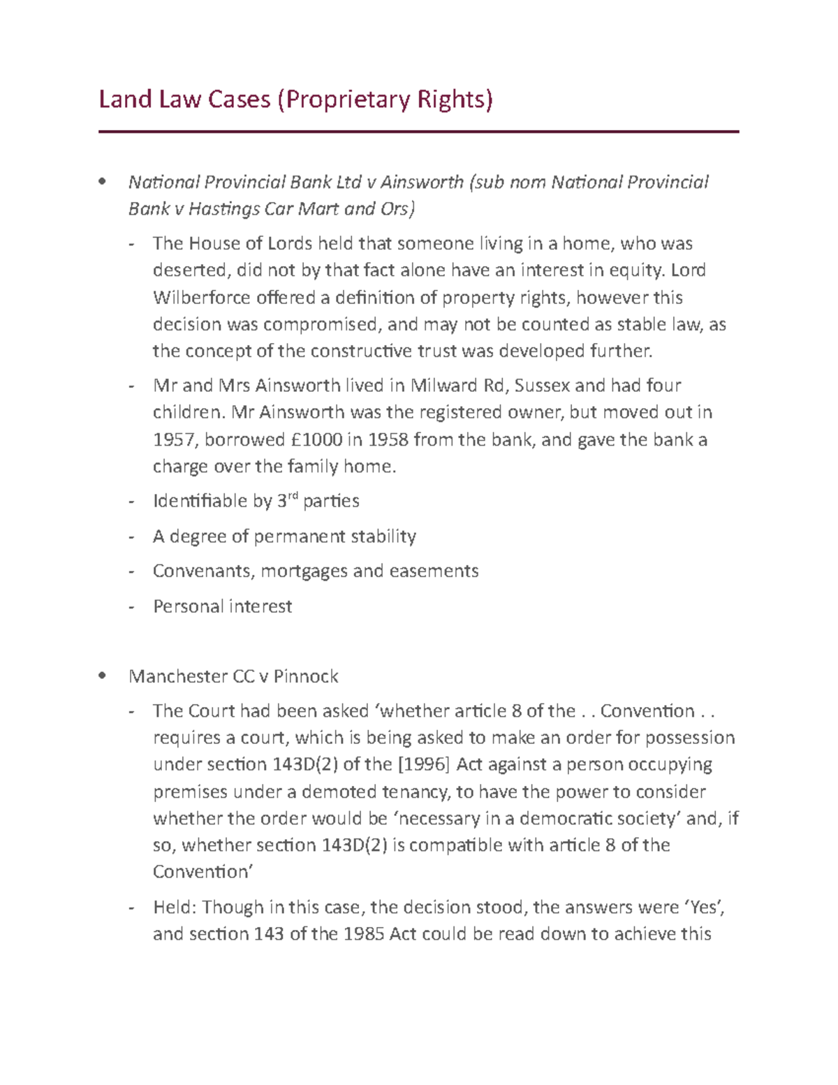 Land Law Cases (Proprietary Rights) Land Law Cases (Proprietary Rights) National Provincial